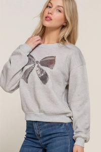 Plus Size Heather Grey Long Sleeve Crew Neck Sequin Detail Inner Fleece Sweatshirt