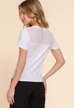 Load image into Gallery viewer, Short Sleeve Crew Neck Mesh Yoke Knit Top