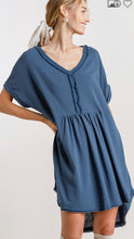 Load image into Gallery viewer, Short Folded Sleeve Frayed Edge Detail Dress With Raw Scoop Hem