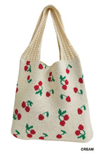 Load image into Gallery viewer, Cherry Pattern Knitted Woven Crochet Tote Bag