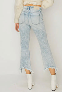 High Rise Stretch Crop Flare with Frayed Hem Jeans