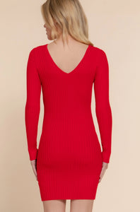 Long Sleeve Double V-Neck Sweater Mini Dress