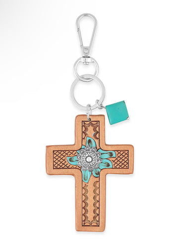 Turquoise Bloom Cross Key Fob