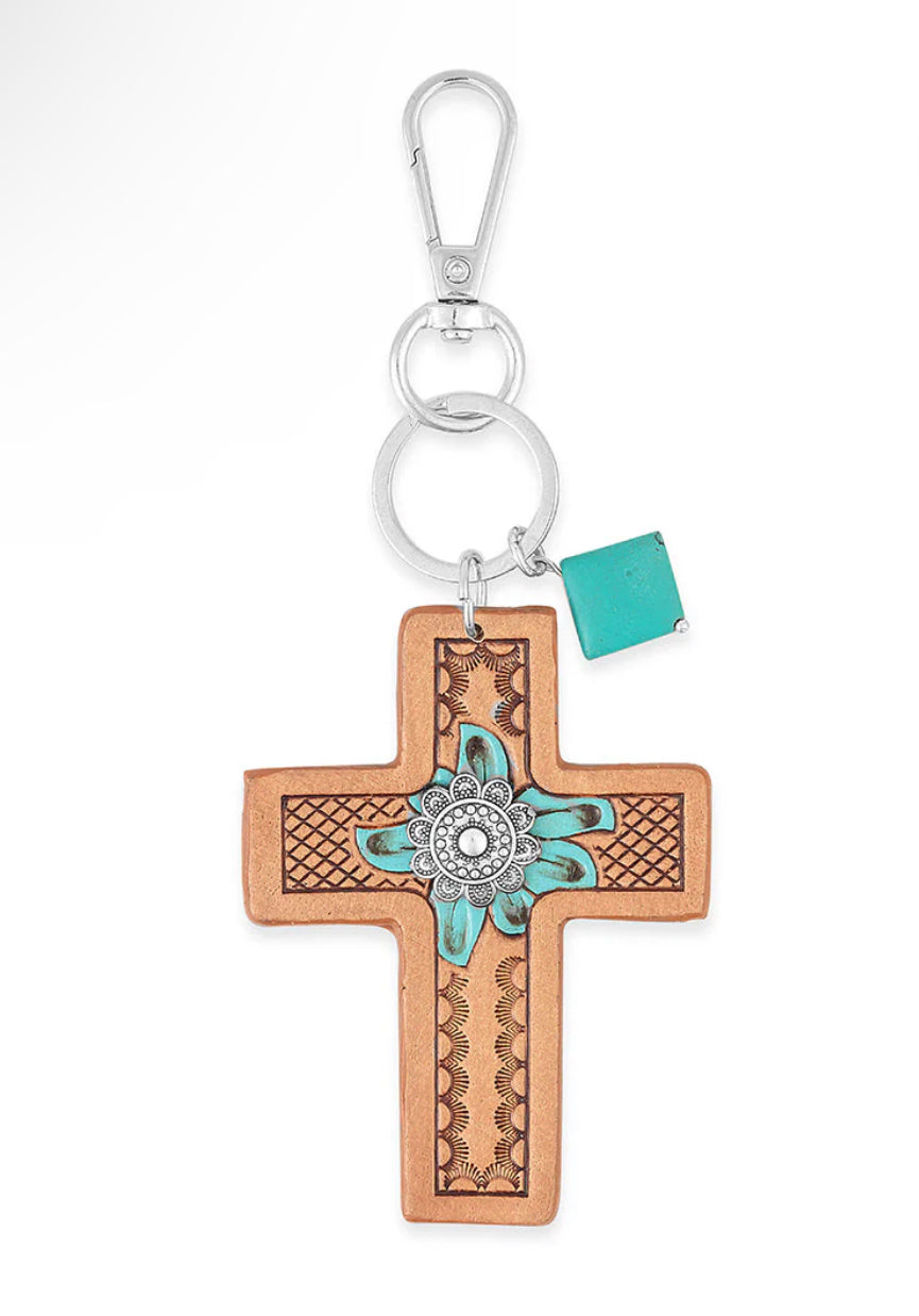 Turquoise Bloom Cross Key Fob