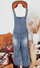 Load image into Gallery viewer, Fashion-W Distressed Bib Pocket Wide Leg Denim Overall