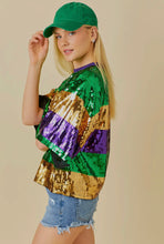 Load image into Gallery viewer, Mardi Grass Sequin Color Block Crop Top