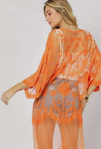 Plus Boho Sheer Lace Kimono Maxi Cardigan