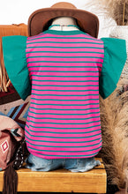 Load image into Gallery viewer, Stripe Colorblock Ruffled Sleeve Crew Neck Top