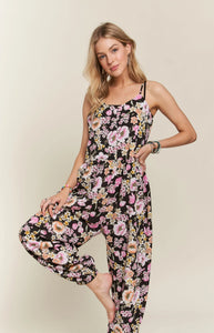 Front Button Detail Floral Cami Jumpuit