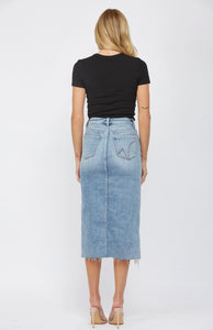 High Waisted Midi Skirt with Distressed