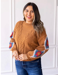 *RESTOCK* Terracotta Horizon Aztec Sleeve Sweater