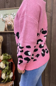 Black & White Leopard Printed Pink Solid Long Sleeve Cardigan