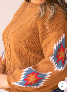 *RESTOCK* Terracotta Horizon Aztec Sleeve Sweater