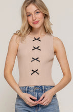 Load image into Gallery viewer, Sleeveless Crew Neck with Front Ribbon Spring Sweater In White &amp; Beige