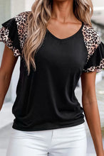 Load image into Gallery viewer, Leopard Ruffled Sleeve V Neck T Shirt