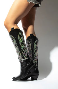Black Mata Anabelle Women Stacked Heel Rhinestone Western Boots