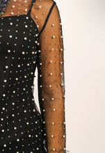 Load image into Gallery viewer, Black Mesh Rhinestone Pearl Studded Dress