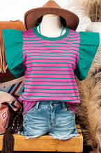 Load image into Gallery viewer, Stripe Colorblock Ruffled Sleeve Crew Neck Top