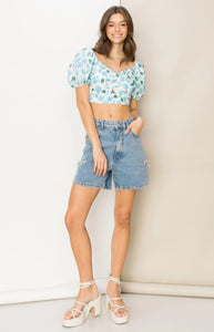 Floral Print Sweetheart Neck Crop Top