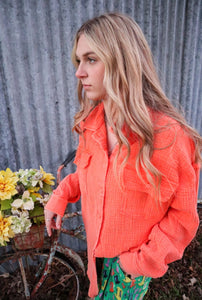 Quinn Double Gauze Oversized Button Shirt - Orange