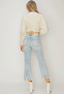 High Rise Stretch Crop Flare with Frayed Hem Jeans