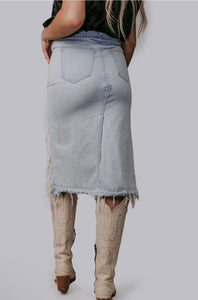Plus Size High Low Denim Maxi Skirt