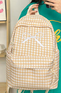 Coquette Bow Embroidered Checkered Backpack