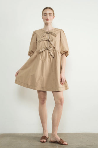 Embroidered Bow Tie Babydoll Dress