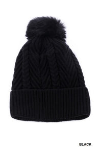 Warm Woven Knitted Lined Pom Beanie