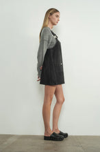 Load image into Gallery viewer, Denim Overall Mini Dress In Denim &amp; Black Denim