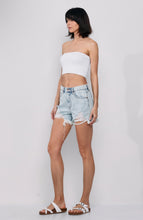 Load image into Gallery viewer, High Rise Distressed Denim Shorts with Frayed Hem - Sneak Peek Denim