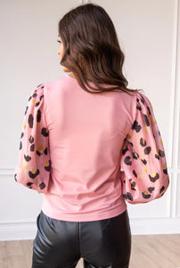 The Leopard Dream Pink Balloon Sleeve Top