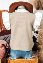 Load image into Gallery viewer, Contrast V Neck Ruffled Textured Knit Top