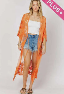 Plus Boho Sheer Lace Kimono Maxi Cardigan