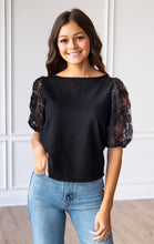 Load image into Gallery viewer, Midnight Blossom Black Sequin Floral Puff Sleeve