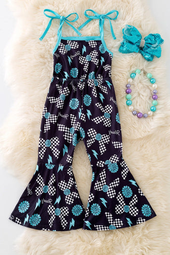 Coquette Checkered & Concho Printed Girls Jumpsuit
