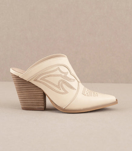 The Kiara Off White | Western Inspired Heeled Mule