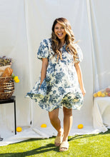 Load image into Gallery viewer, Blue &amp; Ivory Floral Dress