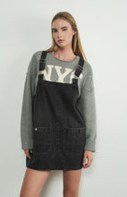 Load image into Gallery viewer, Denim Overall Mini Dress In Denim &amp; Black Denim