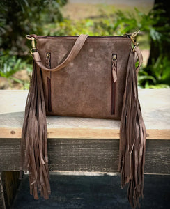 Upcycled Lv Leather Suede Boot Stitch Fringe Crossbody Bag
