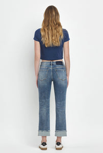 High Rise Cuff Straight Jeans