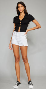 Kan Can White Stretch Denim Shorts