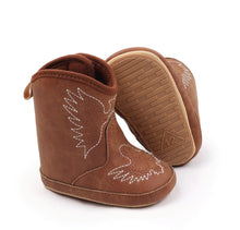Load image into Gallery viewer, Brown Pleather Baby Boots with Velcro
