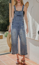 Load image into Gallery viewer, Fashion-W Distressed Bib Pocket Wide Leg Denim Overall