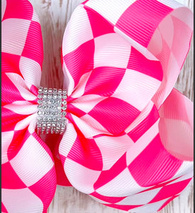 6.5" Fuchsia Checkered Double Layer Hair Bow