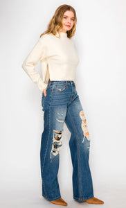 Hybrid Stretch Ripped Relaxed Flare Jeans