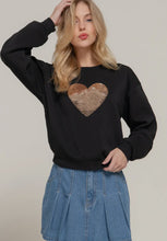 Load image into Gallery viewer, Long Sleeve Crew Neck Sequin Detail Inner Fleece Sweatshirt
