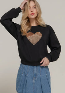 Long Sleeve Crew Neck Sequin Detail Inner Fleece Sweatshirt