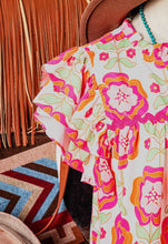 Load image into Gallery viewer, Floral Ruffle Sleeve Ric-Rac Trim Split Neck Loose Top