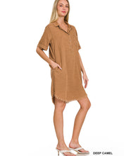 Load image into Gallery viewer, Washed Linen Raw Edge Button Down V-Neck Dress